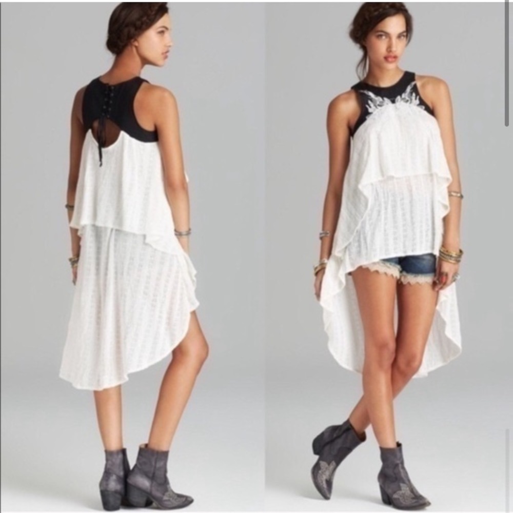 Free People dark night runaway ruffle leather tunic size Small
